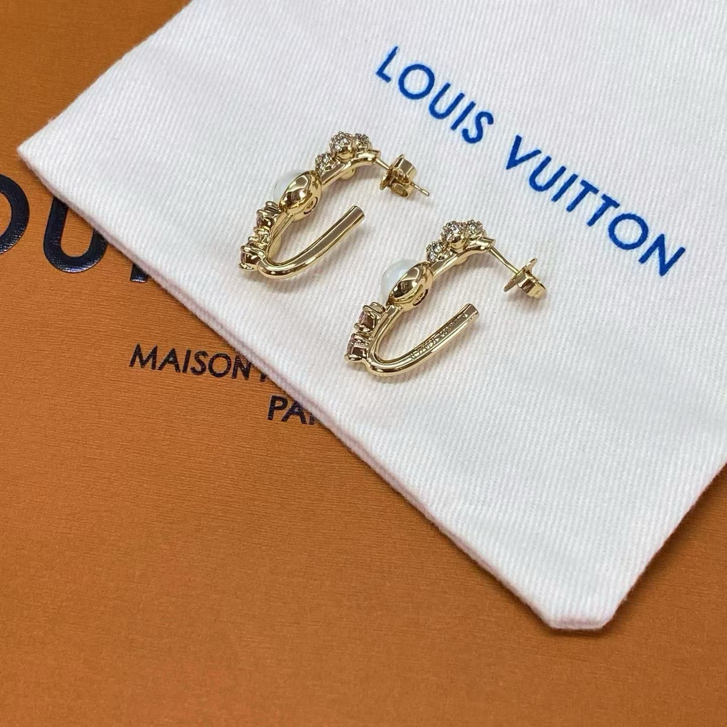 Louis Vuitton Gold Tone Earrings with Crystal Accents